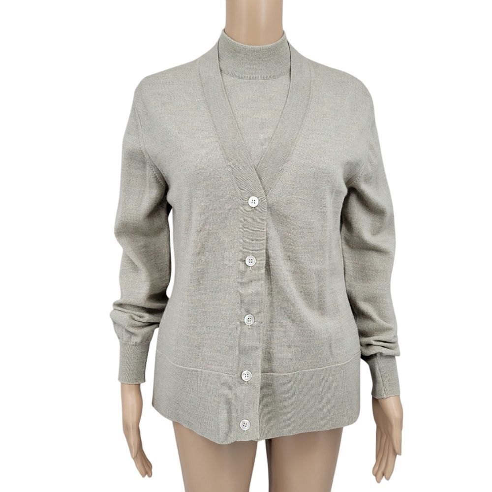 J. Peterman Co Italian Wool Sweater Set Mock Neck Short Sleeves Cardigan Long